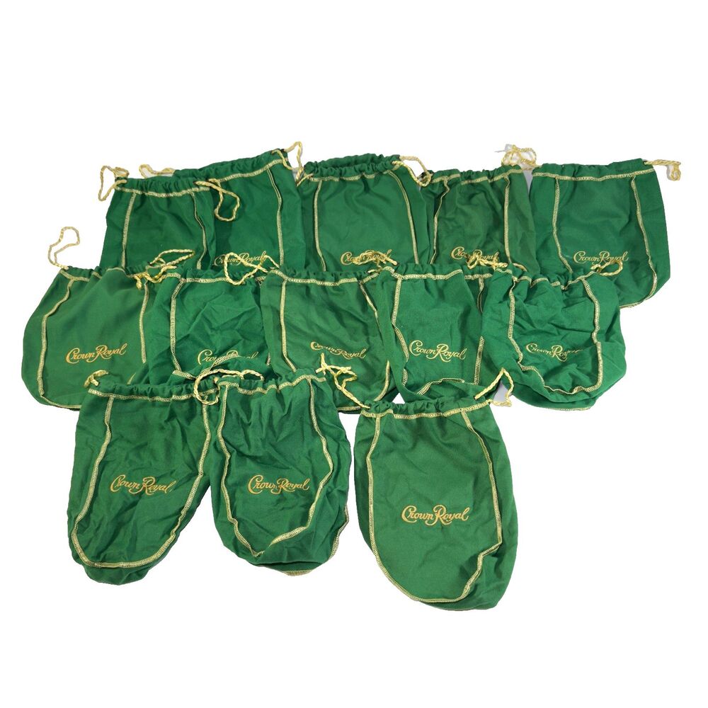 Crown Royal Green Gold Drawstring Bags Small Authentic LOT of 13 - 7x9" Party